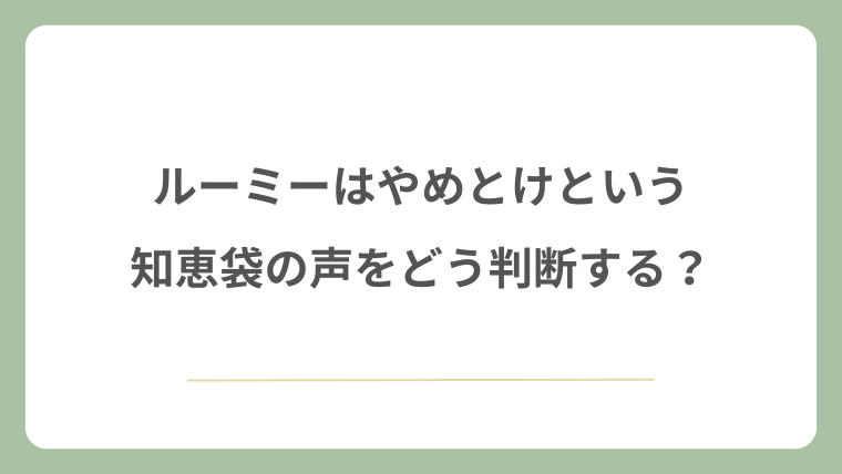 ルーミーはやめとけという知恵袋の声をどう判断する?